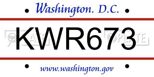 KWR673 District Of Columbia License Plate