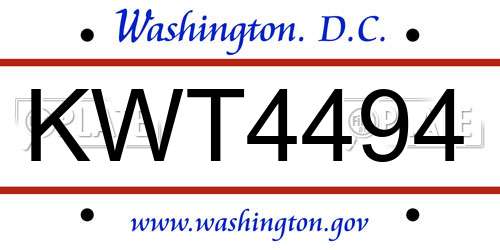 KWT4494 District Of Columbia License Plate