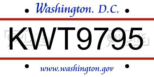 KWT9795 District Of Columbia License Plate