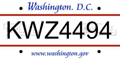 KWZ4494 District Of Columbia License Plate