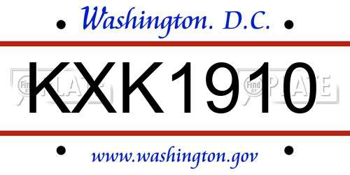KXK1910 District Of Columbia License Plate