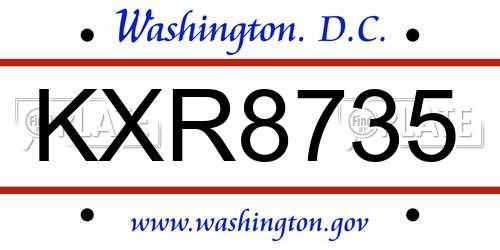 KXR8735 District Of Columbia License Plate