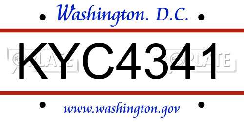 KYC4341 District Of Columbia License Plate