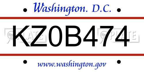KZ0B474 District Of Columbia License Plate