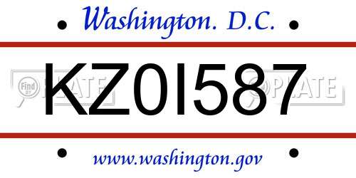 KZ0I587 District Of Columbia License Plate