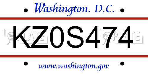 KZ0S474 District Of Columbia License Plate