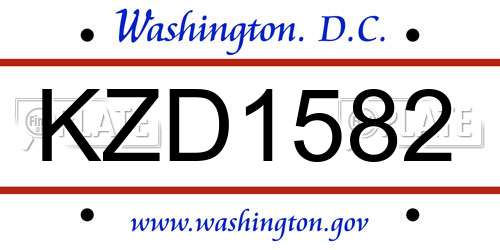 KZD1582 District Of Columbia License Plate