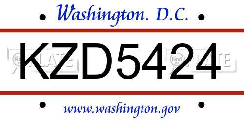 KZD5424 District Of Columbia License Plate