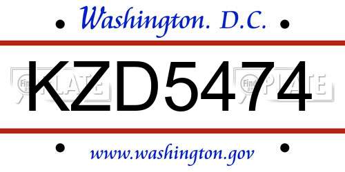 KZD5474 District Of Columbia License Plate