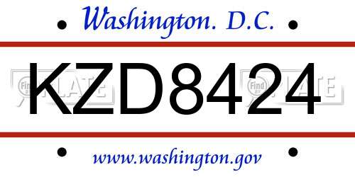 KZD8424 District Of Columbia License Plate