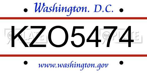 KZO5474 District Of Columbia License Plate