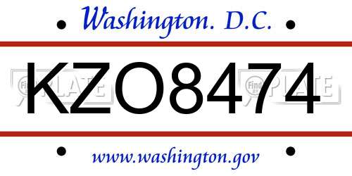 KZO8474 District Of Columbia License Plate