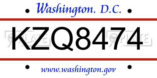 KZQ8474 District Of Columbia License Plate