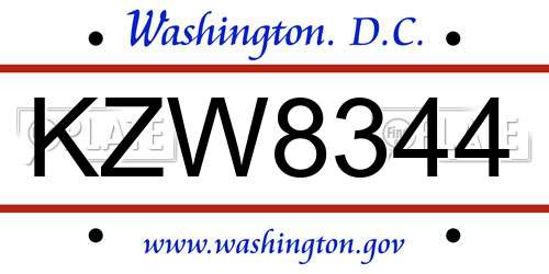KZW8344 District Of Columbia License Plate