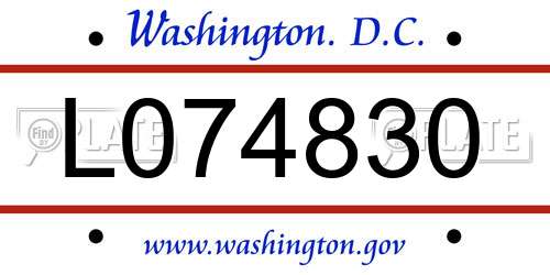 L074830 District Of Columbia License Plate