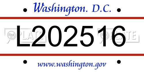 L202516 District Of Columbia License Plate