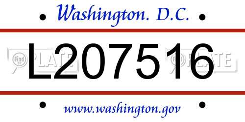 L207516 District Of Columbia License Plate