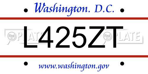 L425ZT District Of Columbia License Plate