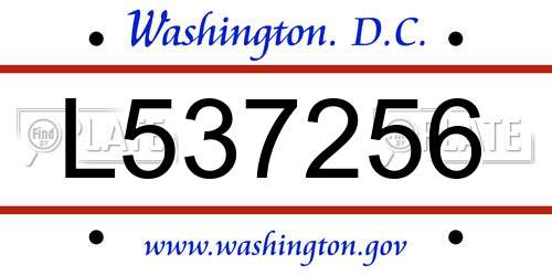 L537256 District Of Columbia License Plate