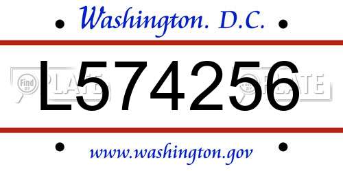 L574256 District Of Columbia License Plate