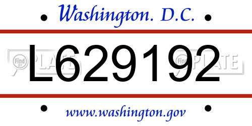 L629192 District Of Columbia License Plate