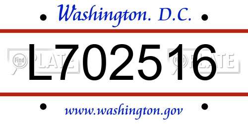 L702516 District Of Columbia License Plate