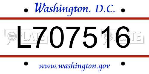 L707516 District Of Columbia License Plate