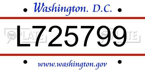 L725799 District Of Columbia License Plate