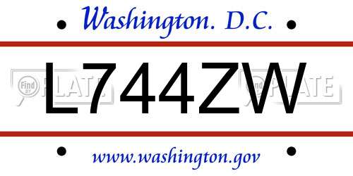 L744ZW District Of Columbia License Plate