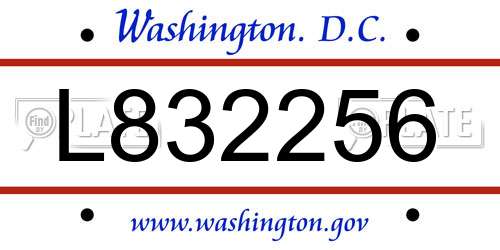 L832256 District Of Columbia License Plate