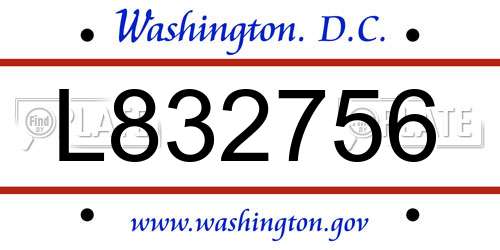 L832756 District Of Columbia License Plate