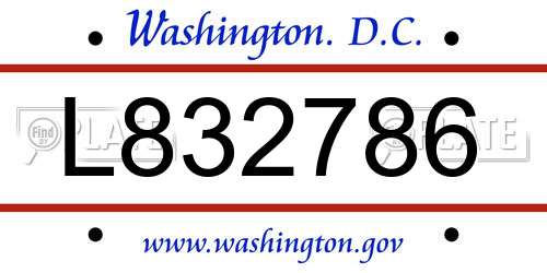 L832786 District Of Columbia License Plate