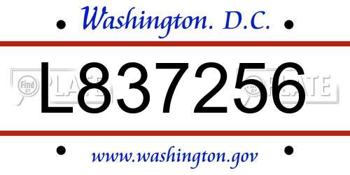 L837256 District Of Columbia License Plate