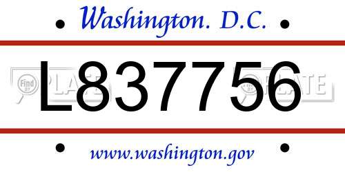 L837756 District Of Columbia License Plate