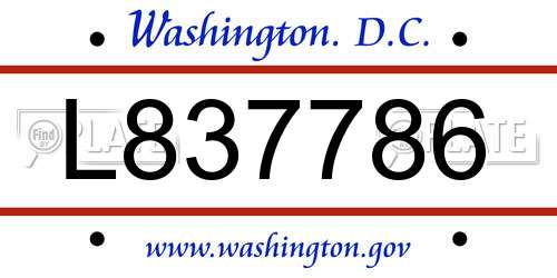 L837786 District Of Columbia License Plate