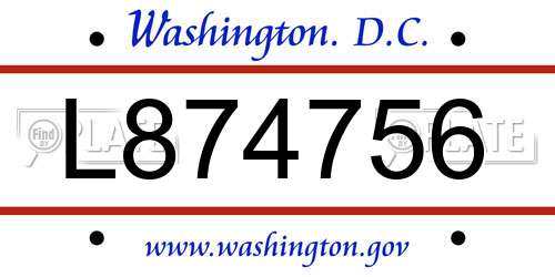 L874756 District Of Columbia License Plate