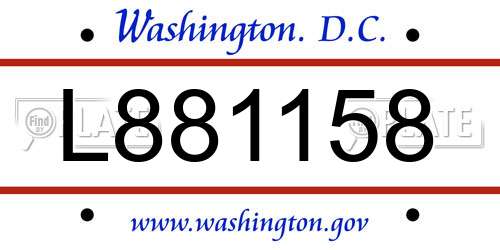 L881158 District Of Columbia License Plate