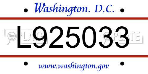 L925033 District Of Columbia License Plate