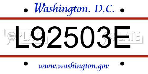 L92503E District Of Columbia License Plate
