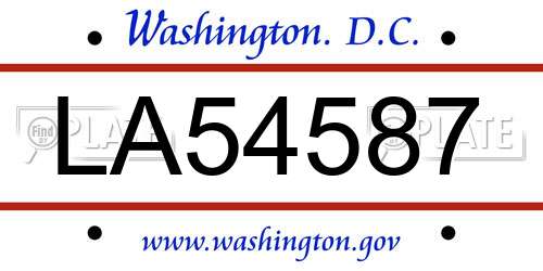 LA54587 District Of Columbia License Plate