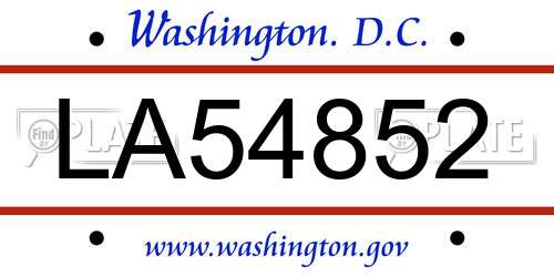 LA54852 District Of Columbia License Plate