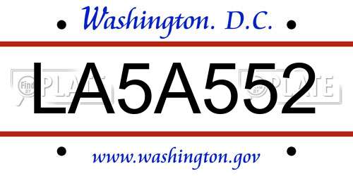 LA5A552 District Of Columbia License Plate