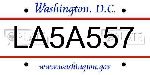 LA5A557 District Of Columbia License Plate