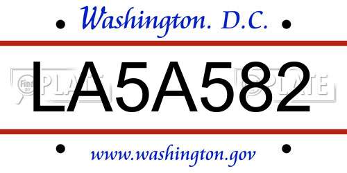 LA5A582 District Of Columbia License Plate