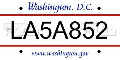 LA5A852 District Of Columbia License Plate