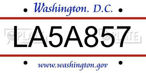 LA5A857 District Of Columbia License Plate
