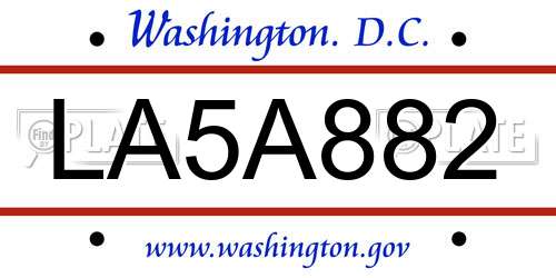LA5A882 District Of Columbia License Plate