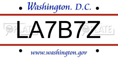 LA7B7Z District Of Columbia License Plate