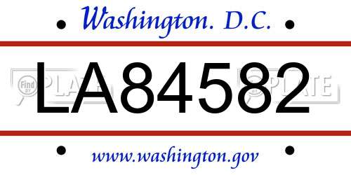 LA84582 District Of Columbia License Plate