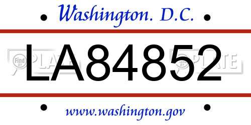 LA84852 District Of Columbia License Plate